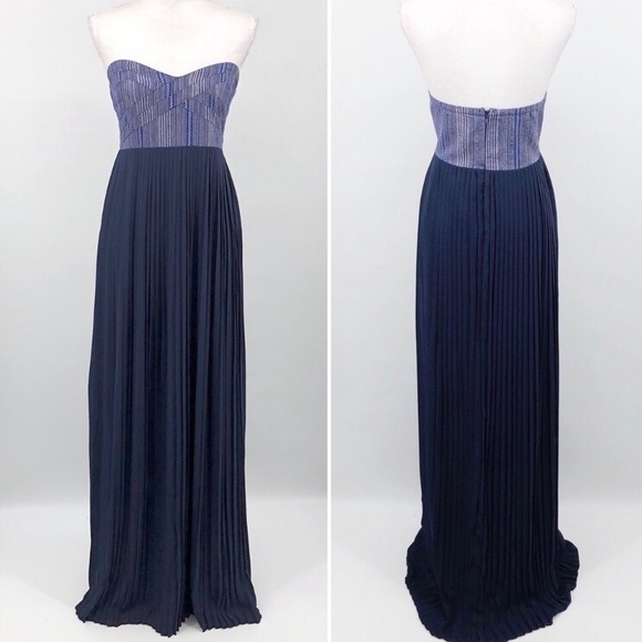 Sabine Anthropologie Blue Pleated Strapless Maxi Dress - Picture 2 of 8
